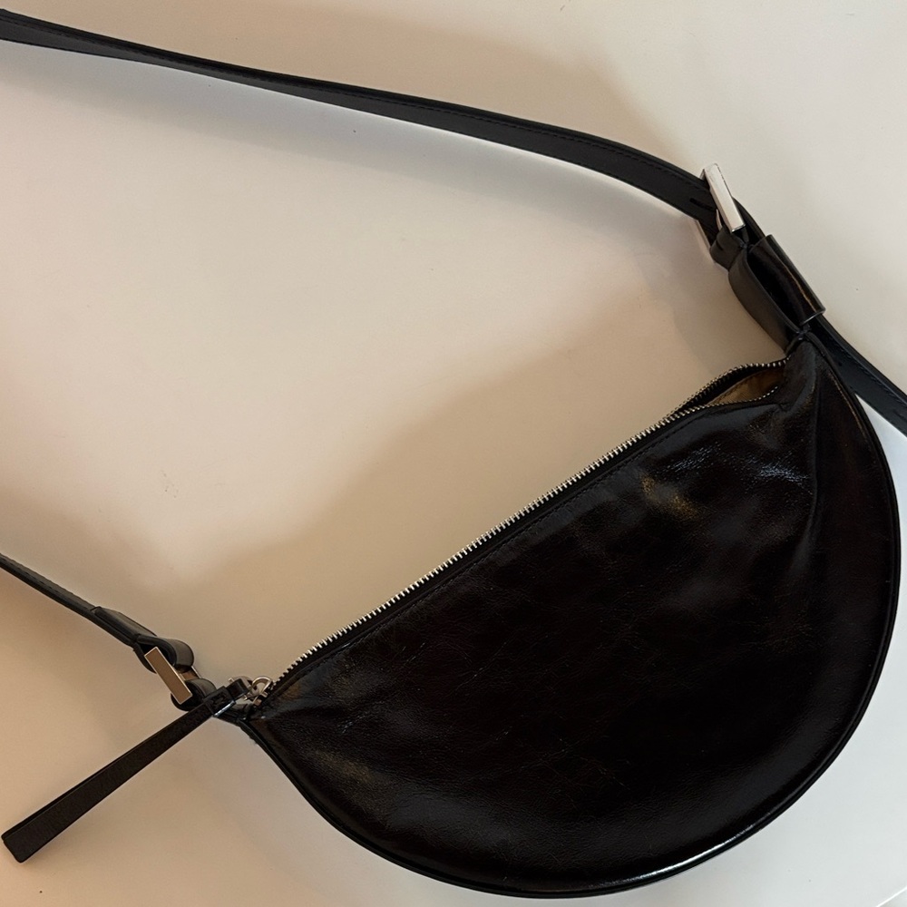All Saints Classic Black Leather Crescent Shoulder Bag